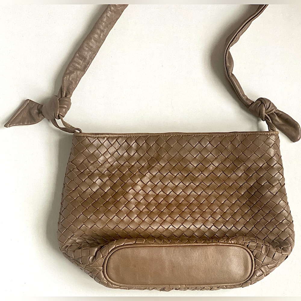 Vtg Woven Leather Purse Vintage Shoulder Bag Crossbody Intrecciato Tan Brown - Picture 4 of 8